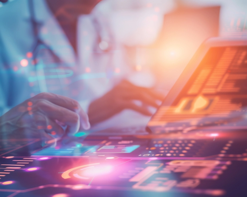 Person looking at technology used in a healthcare organisations Person looking at technology used in a healthcare organisations