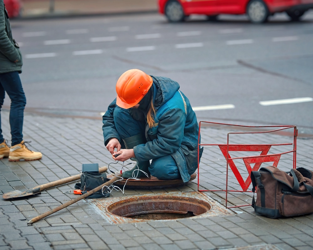 Worker fixing infrastructure power line Worker fixing infrastructure power line